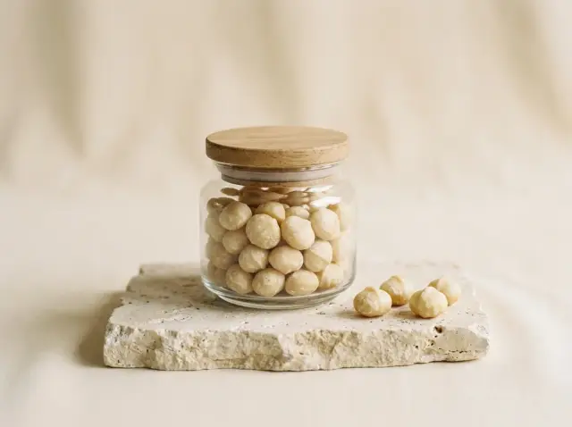 Hũ thủy tinh đựng nhân mắc ca nguyên hạt